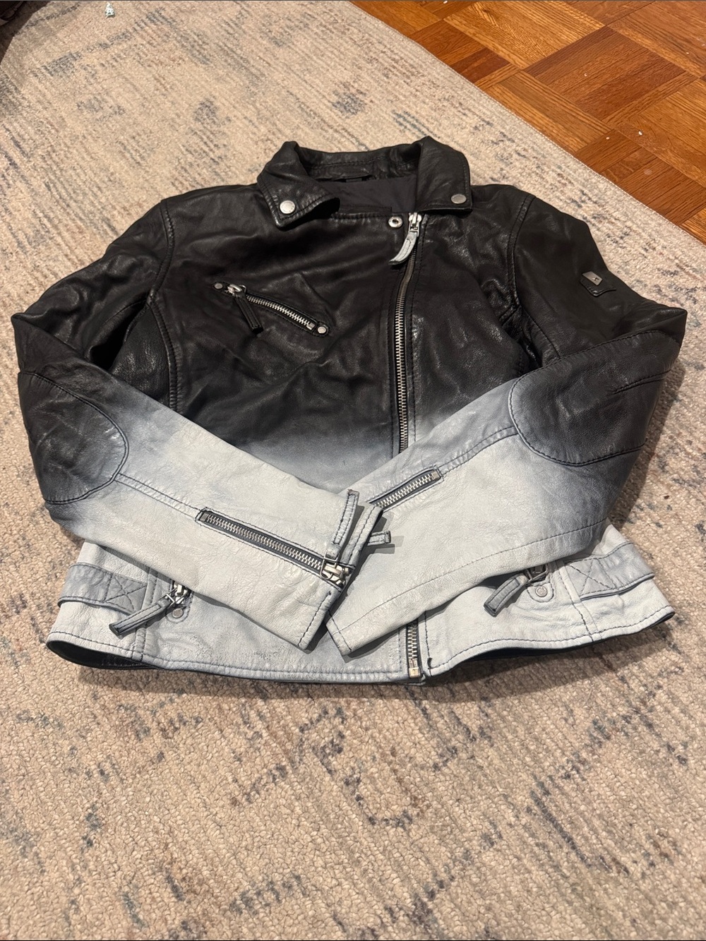 Mauritius Womens Black and Gray Ombre Faux Leather Moto Jacket